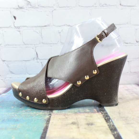 Lilly Pulitzer Shoes - Lilly Pulitzer Brown Snakeskin Leather Studded Wood Wedge Sandals Size 10 M